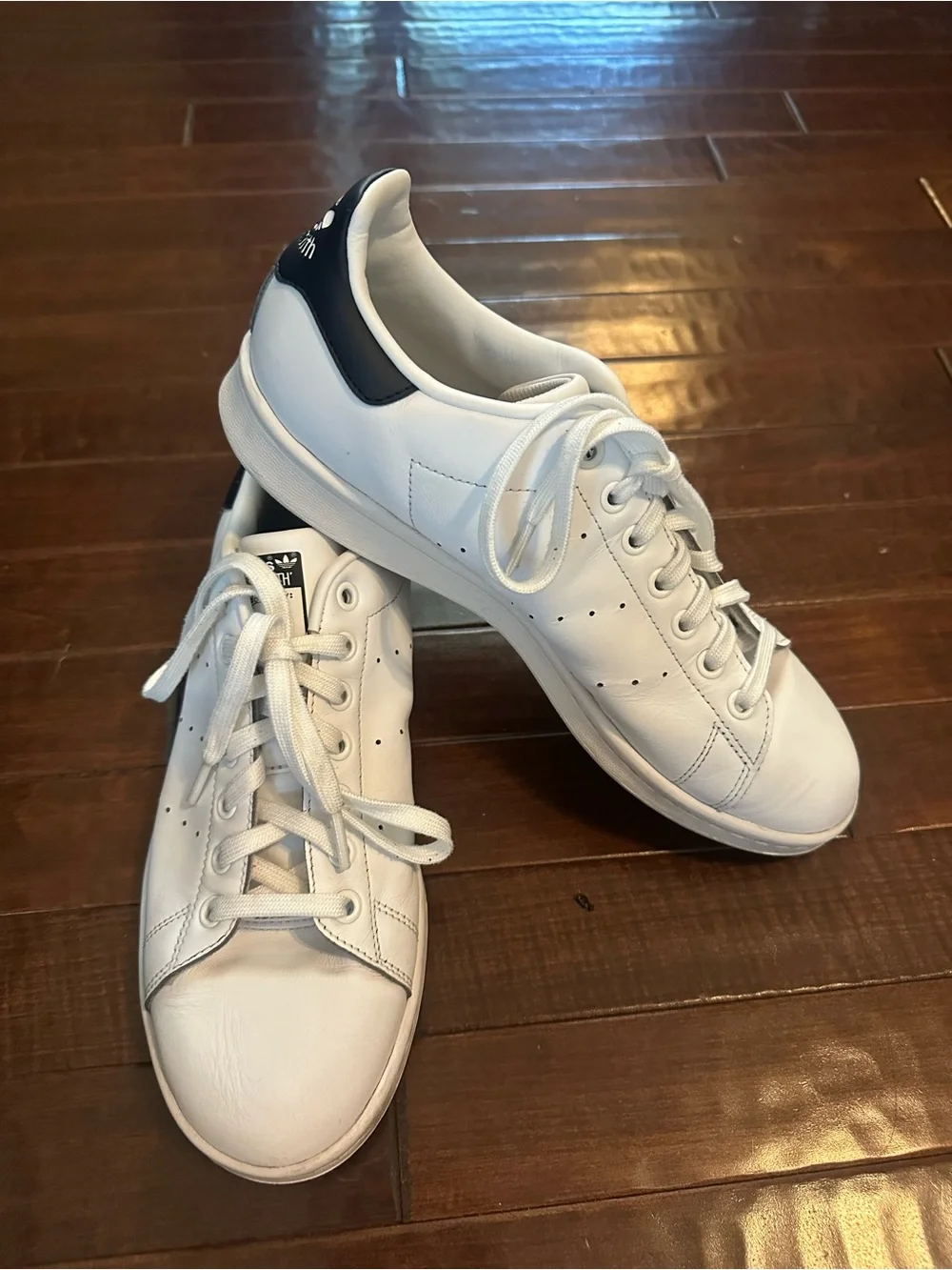 Mens adidas Stan Smith Athletic Shoe - Core White / Core White / Dark Blue